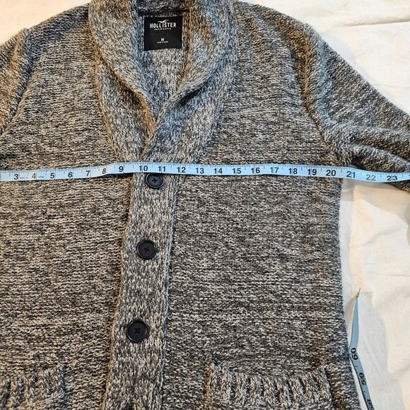 Hollister Men's M Shawl Collar Button Cardigan Sweater Gray/Black Wool Blend - Picture 3 of 6